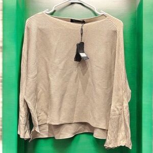 GAOYE Beige Ribbed Long Sleeve Top oversized SMALL